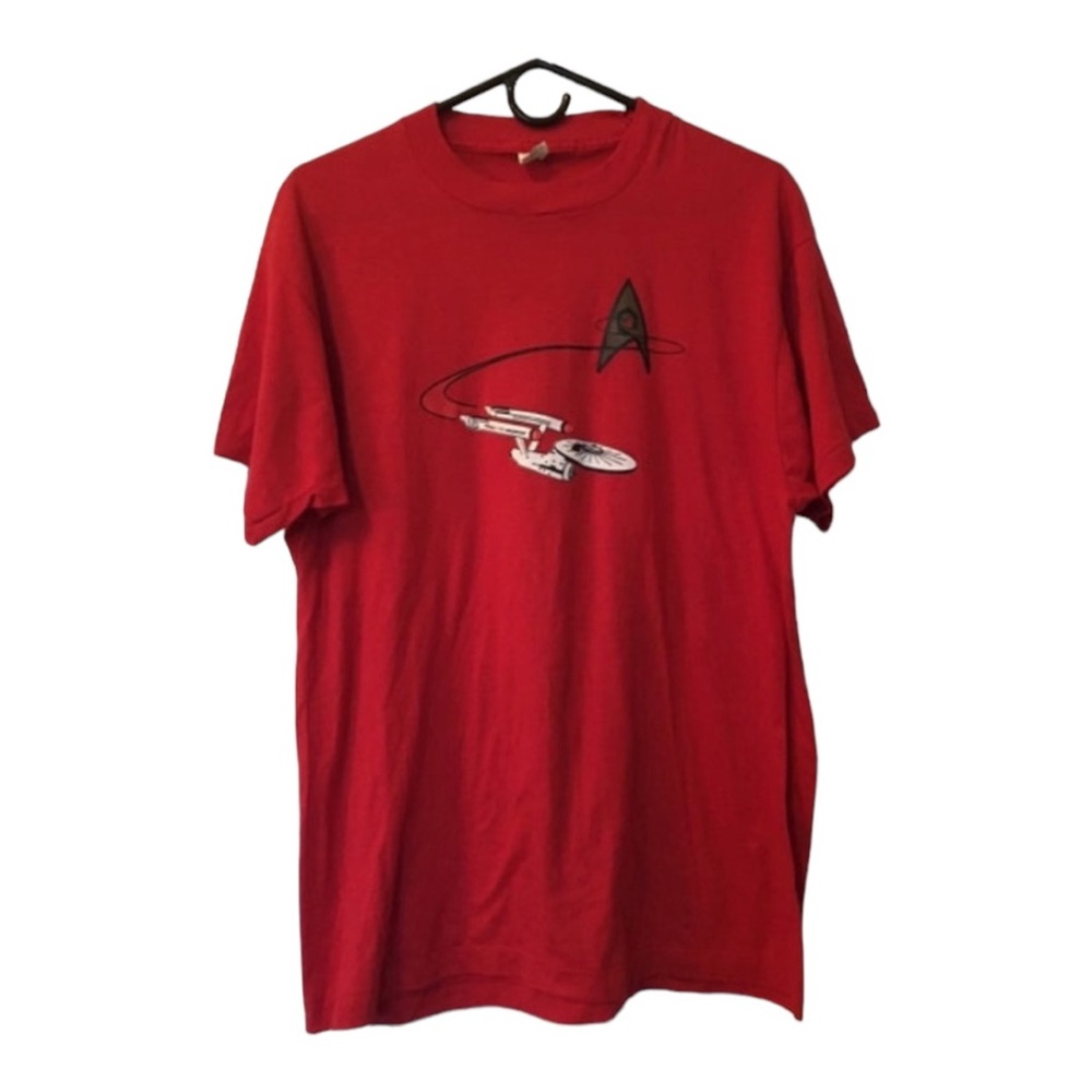 Vintage Authentic Star Trek Geek Sci Fi Tee Shirt Top Red Starship Enterprise